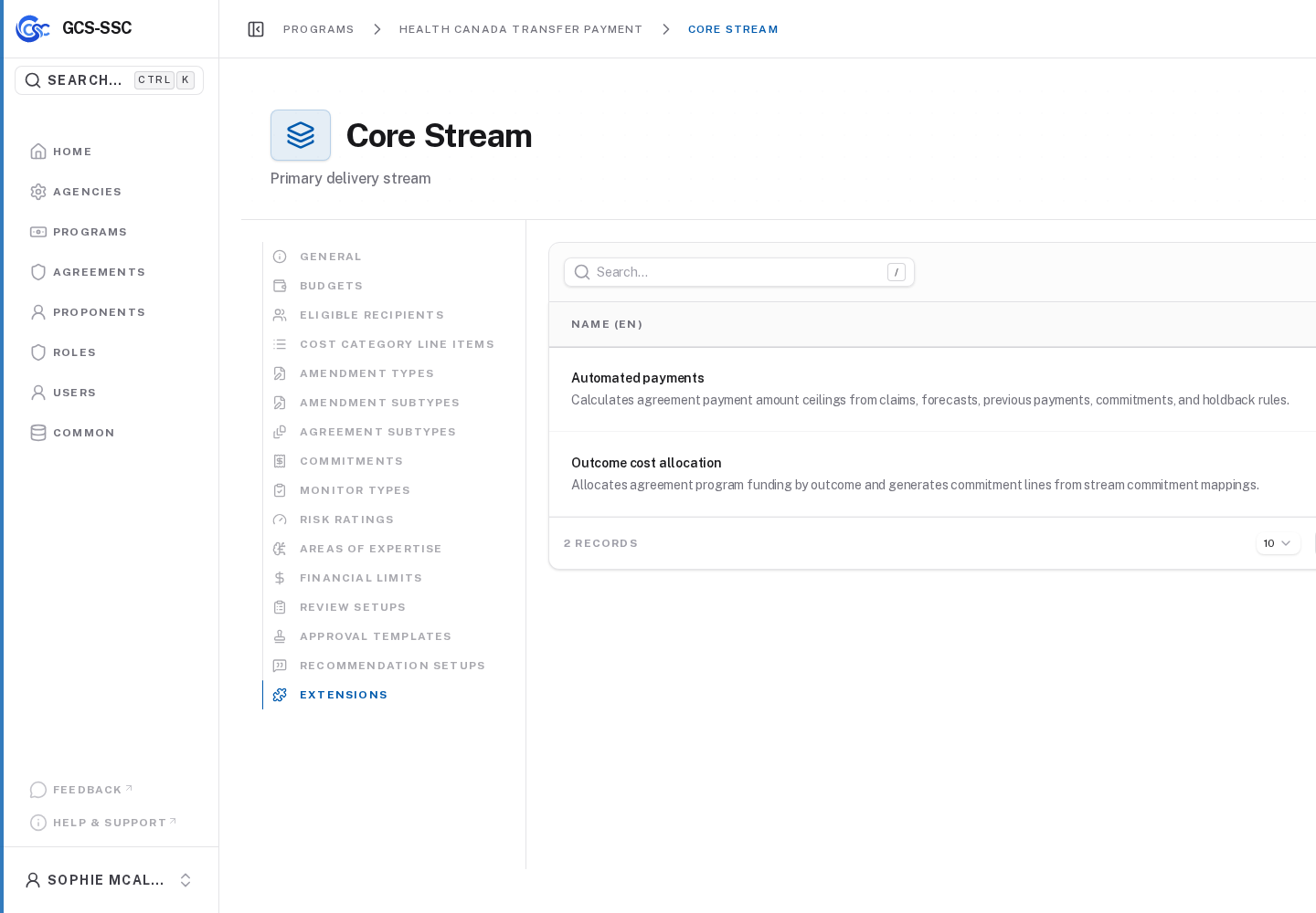 Stream extensions configuration