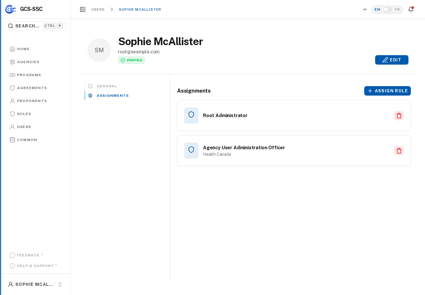 User assignments tab